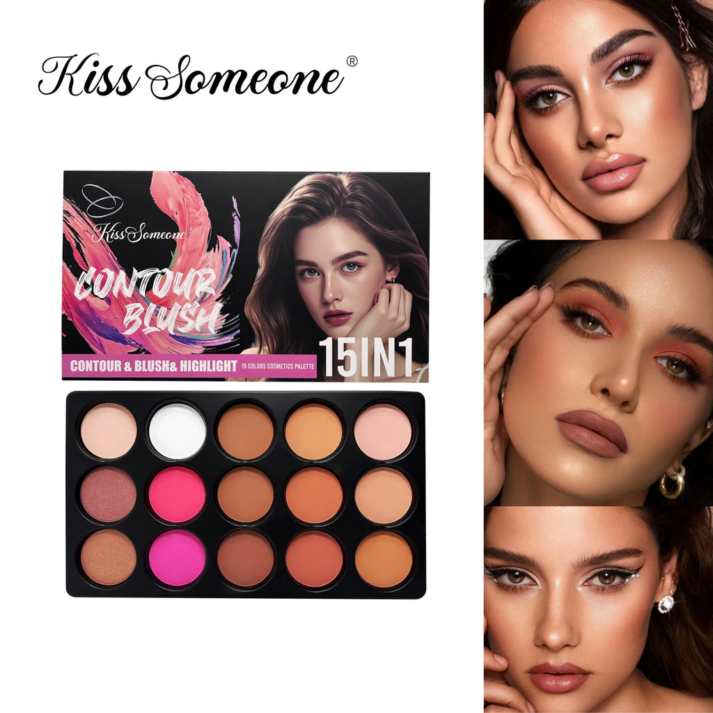 12 Colors Blush Contour Highlighter Makeup Palette, Matte Face Blush Powder for Cheek, Bright Shimmer Bronzer Professional Facia Qme