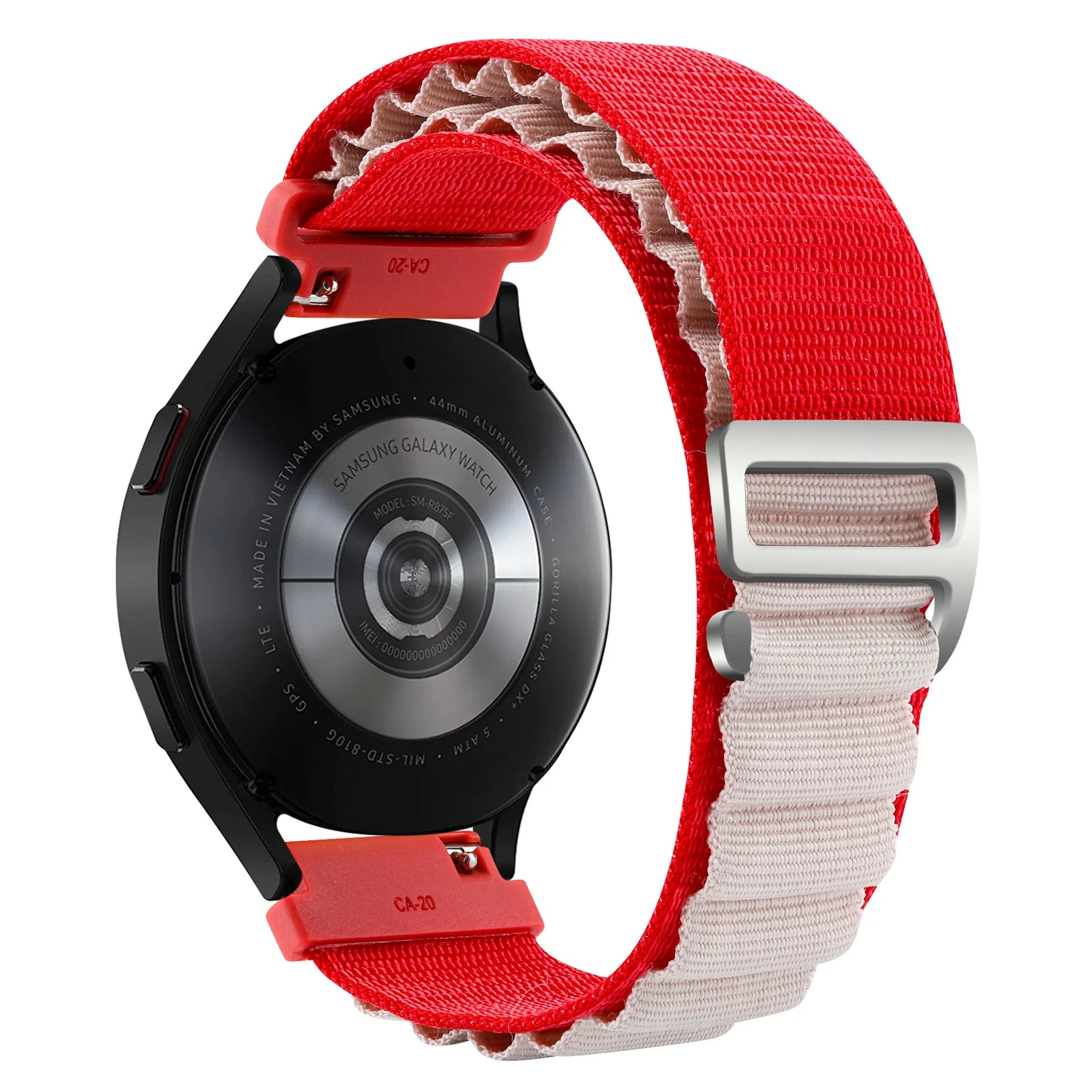 A Alpine Nylon Wrist Strap 18/20/22mm Outdoor Sport Sweatproof Compatible with Huawei Watch GT6 5 4 Samsung Watch Series 4-7 Qme RedWhite 20mm