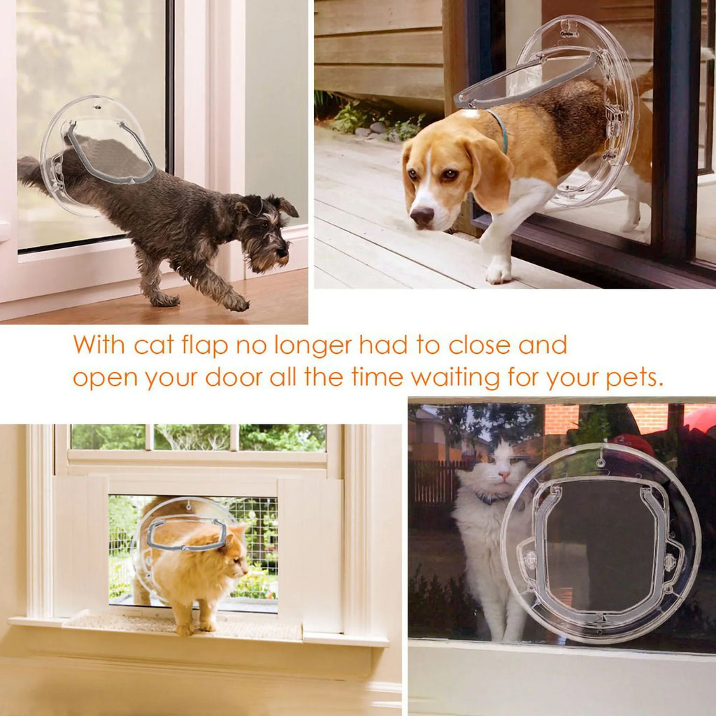 4 Way Locking Cat Flap Door Pet Access Hole Flexible Small Pet Door For Cats Small Dogs Puppy Indoor Outdoor Entry Exit Gate Qme