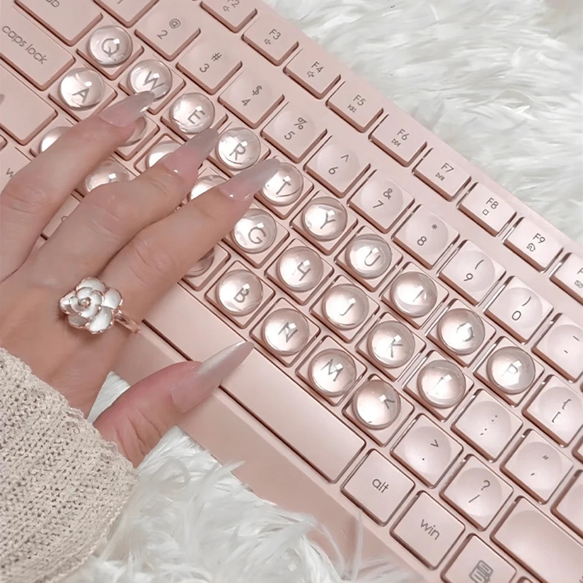 64 Long Nail Typing Tools Transparent Silicone Keycaps 3D Stickers Qme