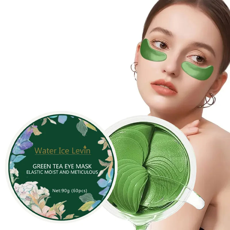Collagen Eye Mask with Green Tea Extract, Suitable for Dark Circles and Puffiness, Moisturizing and Anti-Wrinkle, 60 Pieces Qme