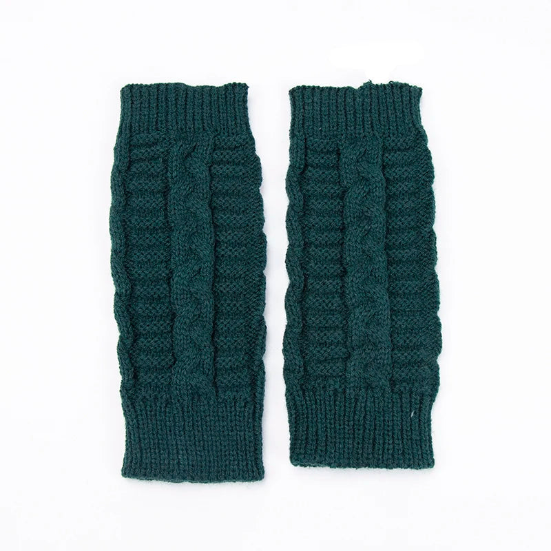 Women Knitted Fingerless Gloves Hand Warmer Winter Gloves Short Arm Sleeve Solid Color Work Mittens Casual Soft Female Gloves Qme green length-20cm