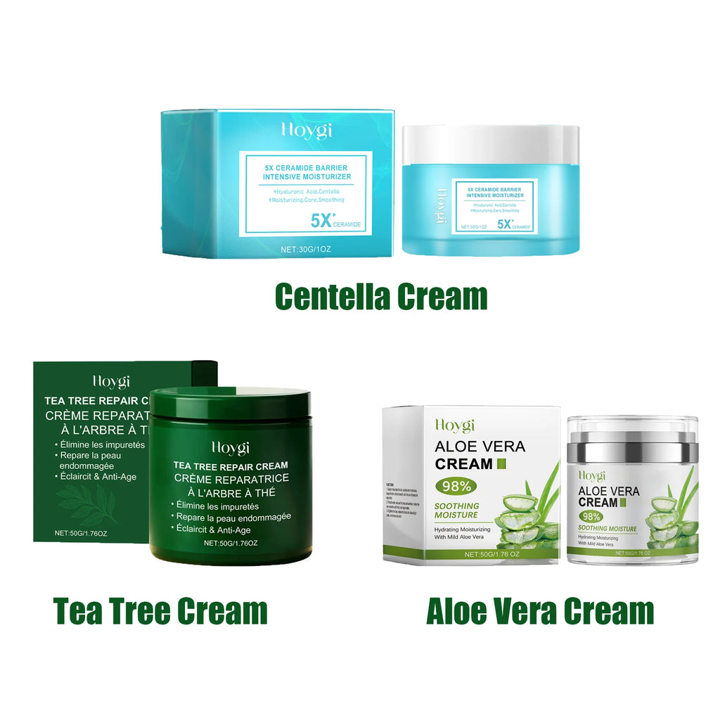 Multi-Action Soothing Repair Cream for Face Tea Tree Cream Centella Ceramide Aloe Vera Moisturizer for Sensitive & Oily Skin Qme