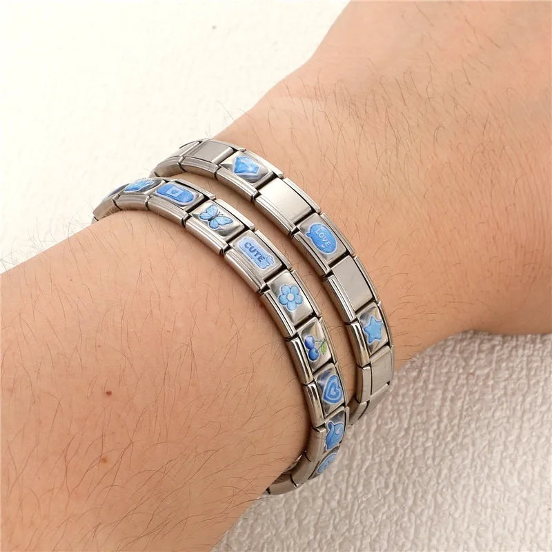 New Wholesale Women Men Moon Stars Heart Hat Bow Flowers Italian Charm Fit 9mm Stainless Steel Bracelet Drop Shipping Jewelry Qme