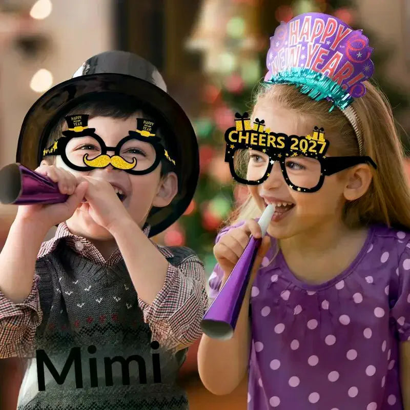 2027 Happy New Year Party Paper Glasses 8pcs Black Gold Glitter For New Years Eve Gatherings Photo Booth Props Qme