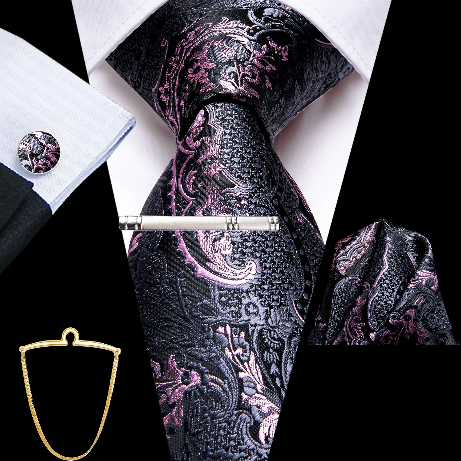 Hi-tie Men's Smart Business Tie 5 Paisley Ties Handkerchiefs Qme QQ3209