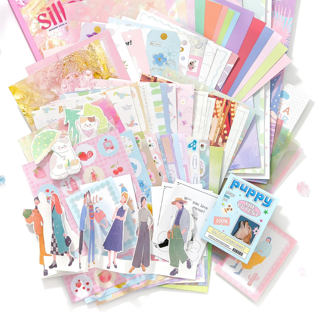 Pink Cartoon Die Cut Stickers Book - 20/64 Sheets Cute Handmade Scrapbooking Material for Phone Case & Stationery Qme