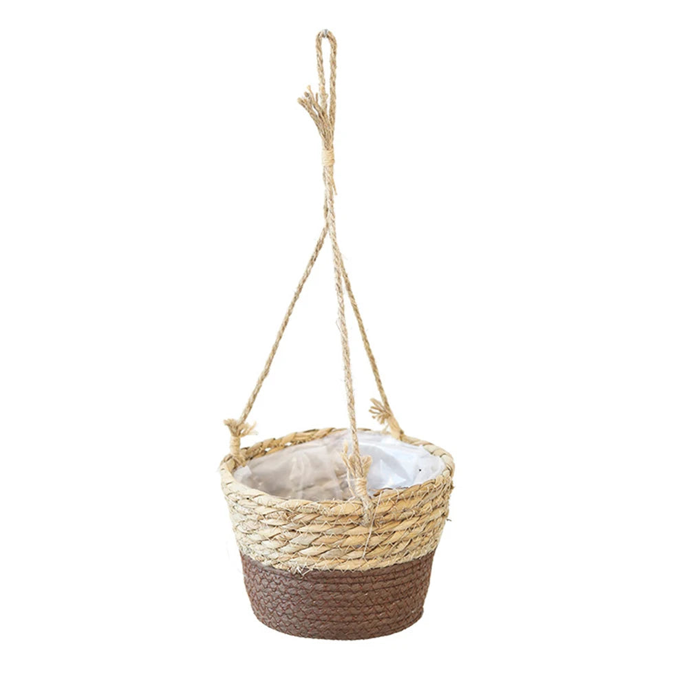 Garden Straw Hanging Basket Planter Twine Woven Flower Basket Rattan Basket Hanging Orchid Pot Pot Hanging Basin Qme Coffee color