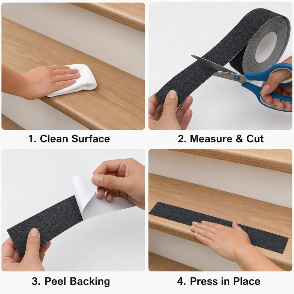 5M Self Adhesive Anti Slip Tape PVC 5cm Width Waterproof Non Skid Grip Strip for Bathroom Shower Floor Tile Stair Steps Qme