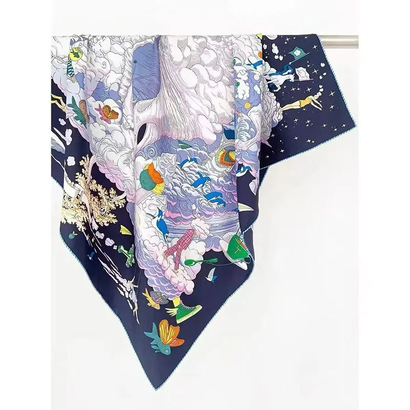 Silk Scarf Women Square Orange Luxury Big Floral Print Scarves Qme rg-5 One Size
