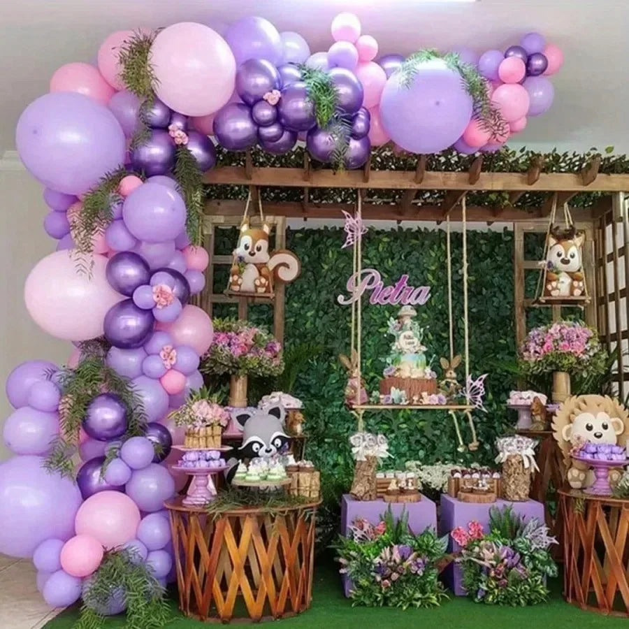 42pcs Pink and Purple Party Balloons Metallic Rose Red Purple Latex Balloons for Girls Birthday Wedding Party Decorations Qme