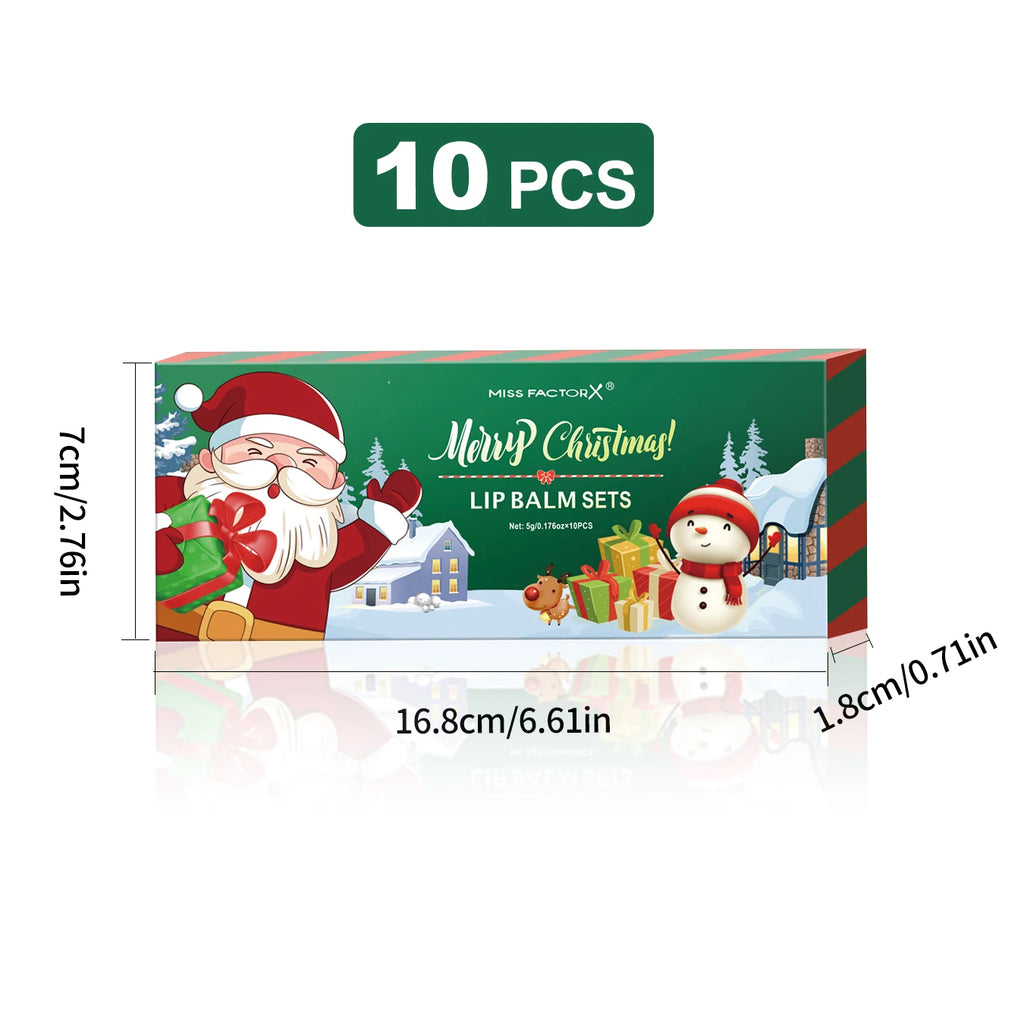 10PCS/Box Christmas gift box, lip balm set, deeply hydrating lip moisturizer, lip color brighten, gift to women Qme