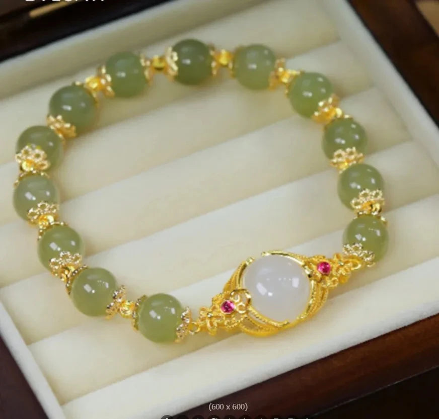 b05 Court Retro Lucky Imitation Hotan Jade Bracelet Vintage Light Luxury Handmade Jewelry Bracelet Women's Girls Jewelry Gift Qme 10