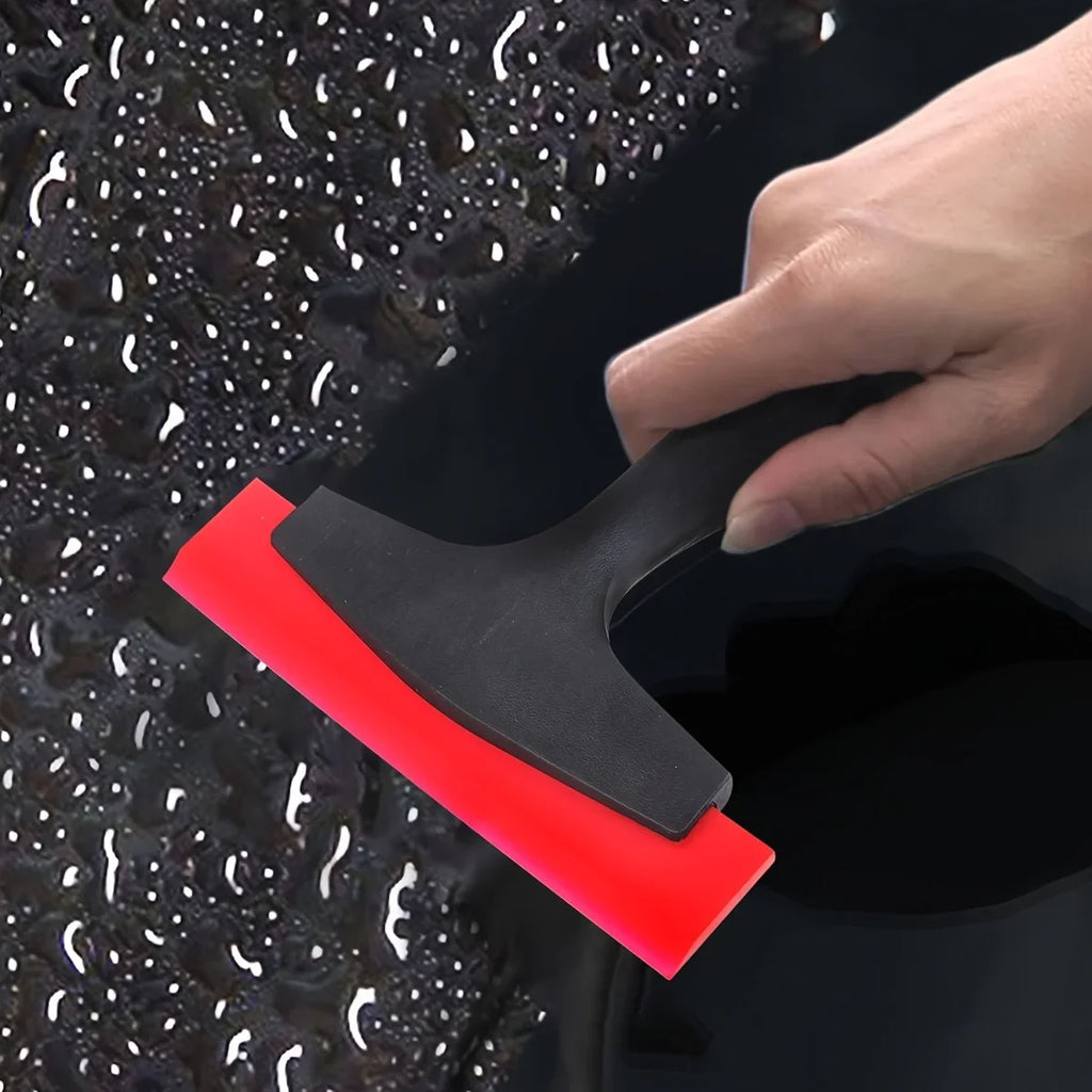 Car Window Rubber Squeegee, Black Handle Red Rubber Car Auto Ice Scraper Window Snow Removal Cleaning Tool, Qme