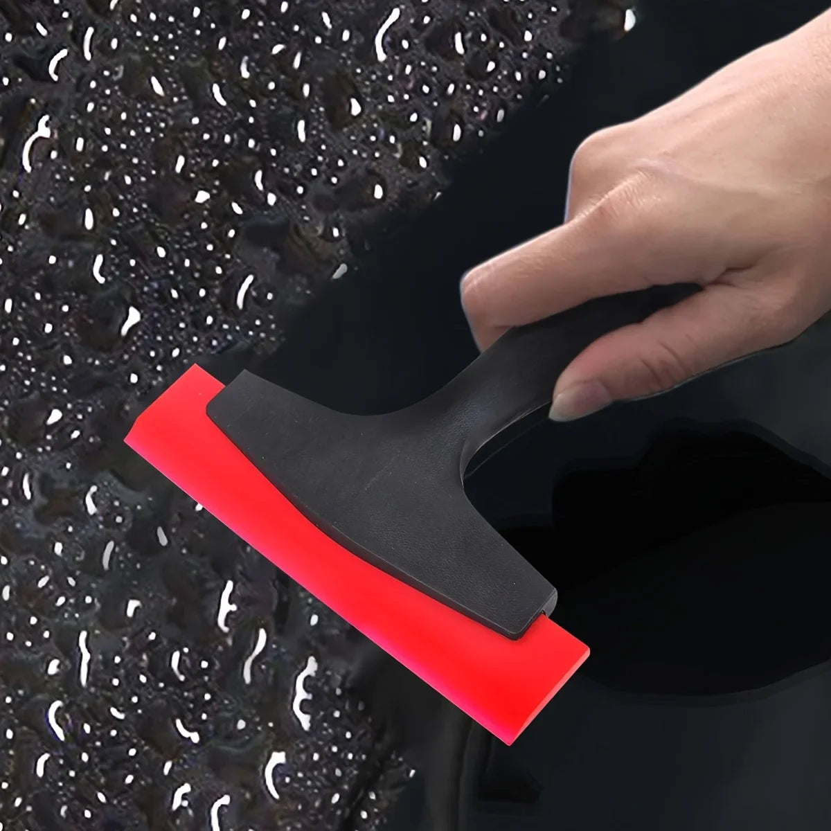 Car Window Rubber Squeegee, Black Handle Red Rubber Car Auto Ice Scraper Window Snow Removal Cleaning Tool, Qme