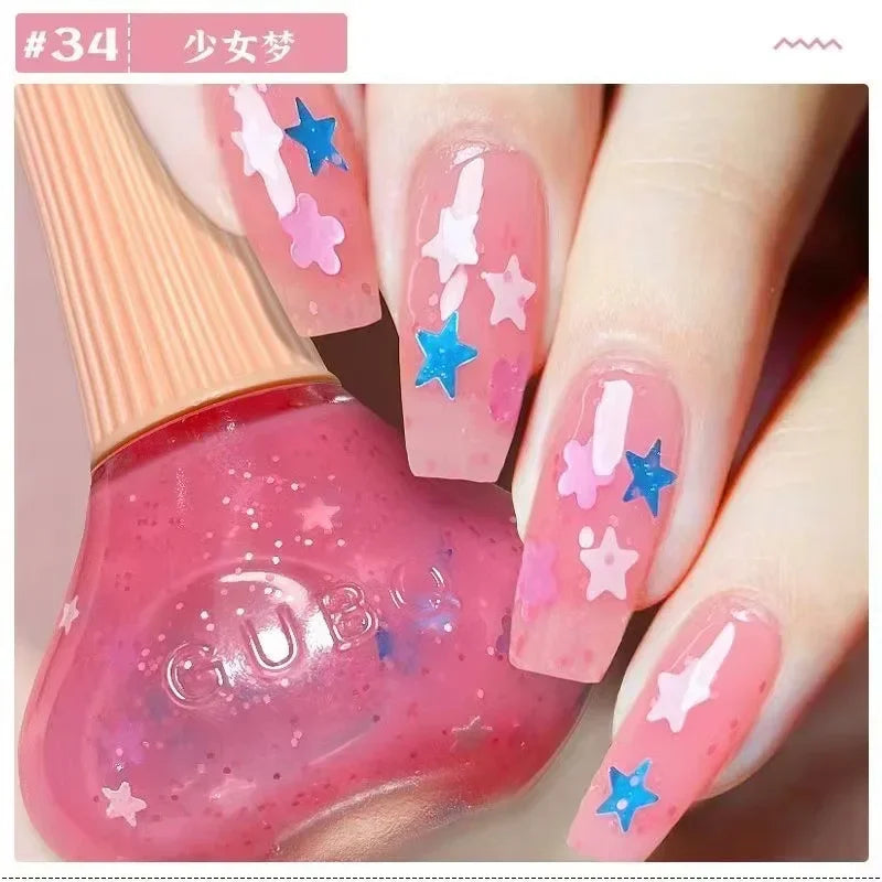 45 Colors Nail Polish Oil-based Nails Polish No-bake Quick Dry Non-tear Small Glitter Nail Gel Transparent Red Nail Art Qme 34