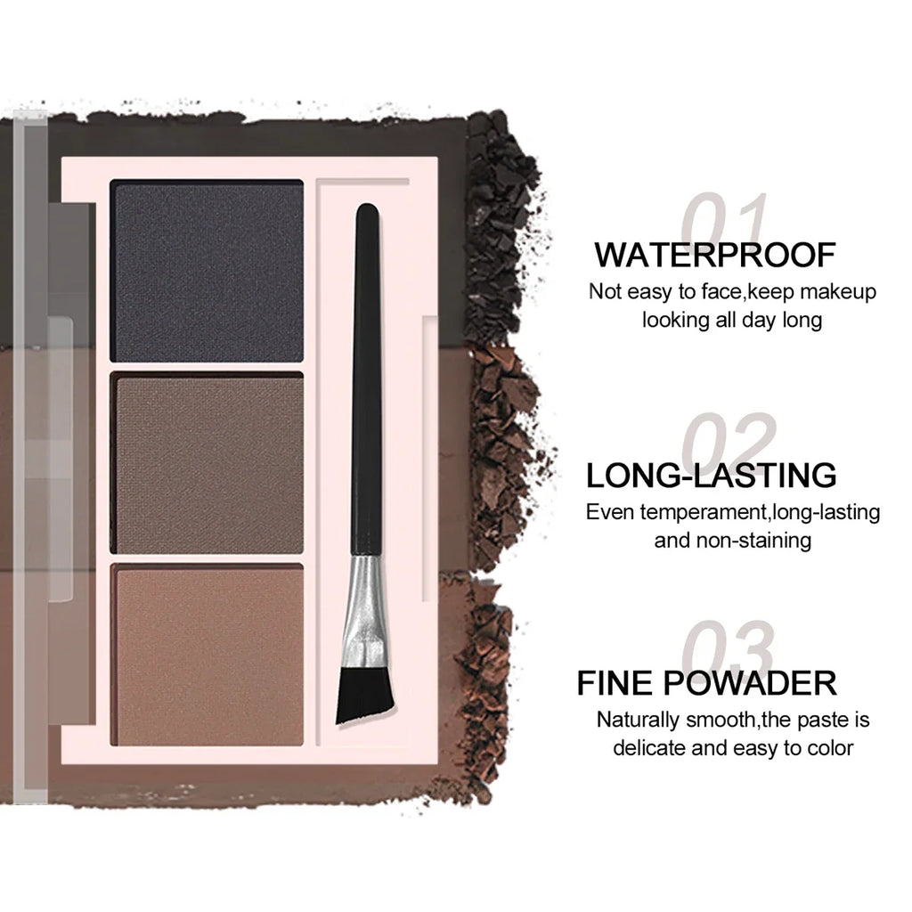 3-color Eyebrow Powder Palette With Eyebrow Brush - Natural Long-Lasting Eyebrow Powder Eyebrow Shape Waterproof and Sweat-proof Qme
