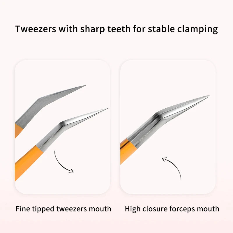 Stainless Steel False Eyelash Tweezers Straight Head Elbow Lash Qme