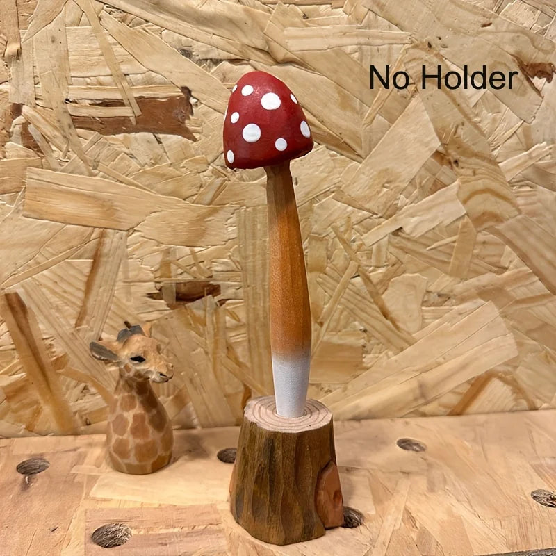Hand Carved Wooden Mushroom Ballpoint Pen, Cute Red Spotted Amanita Shape Decorative Writing Pen, Novelty Stationery Gift Qme