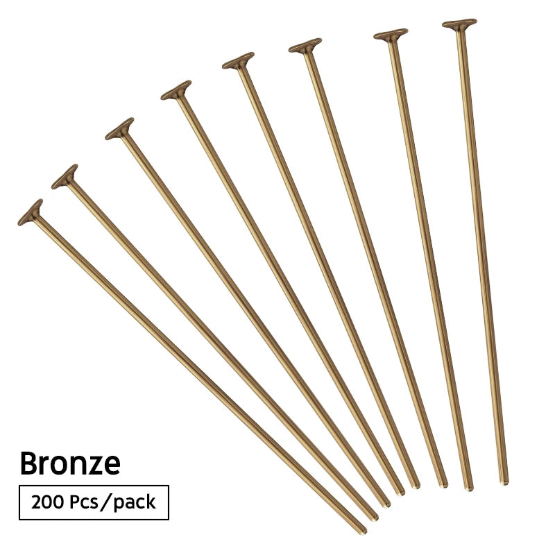 100-200pcs/lot 15-70mm Flat Head Pins Gold/Silver Color/Rhodium Headpins For DIY Jewelry Findings Making Accessories Supplies Qme Bronze color 22mm x 200Pcs