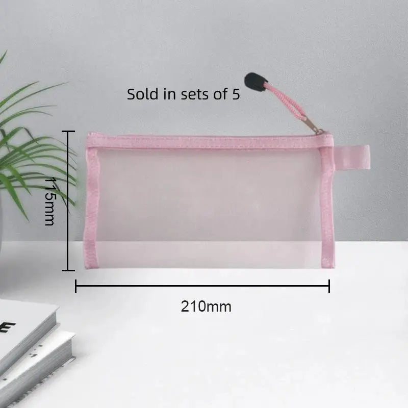 Mesh Pencil Pouches Transparent Design Durable Zip School Office Exam Qme C