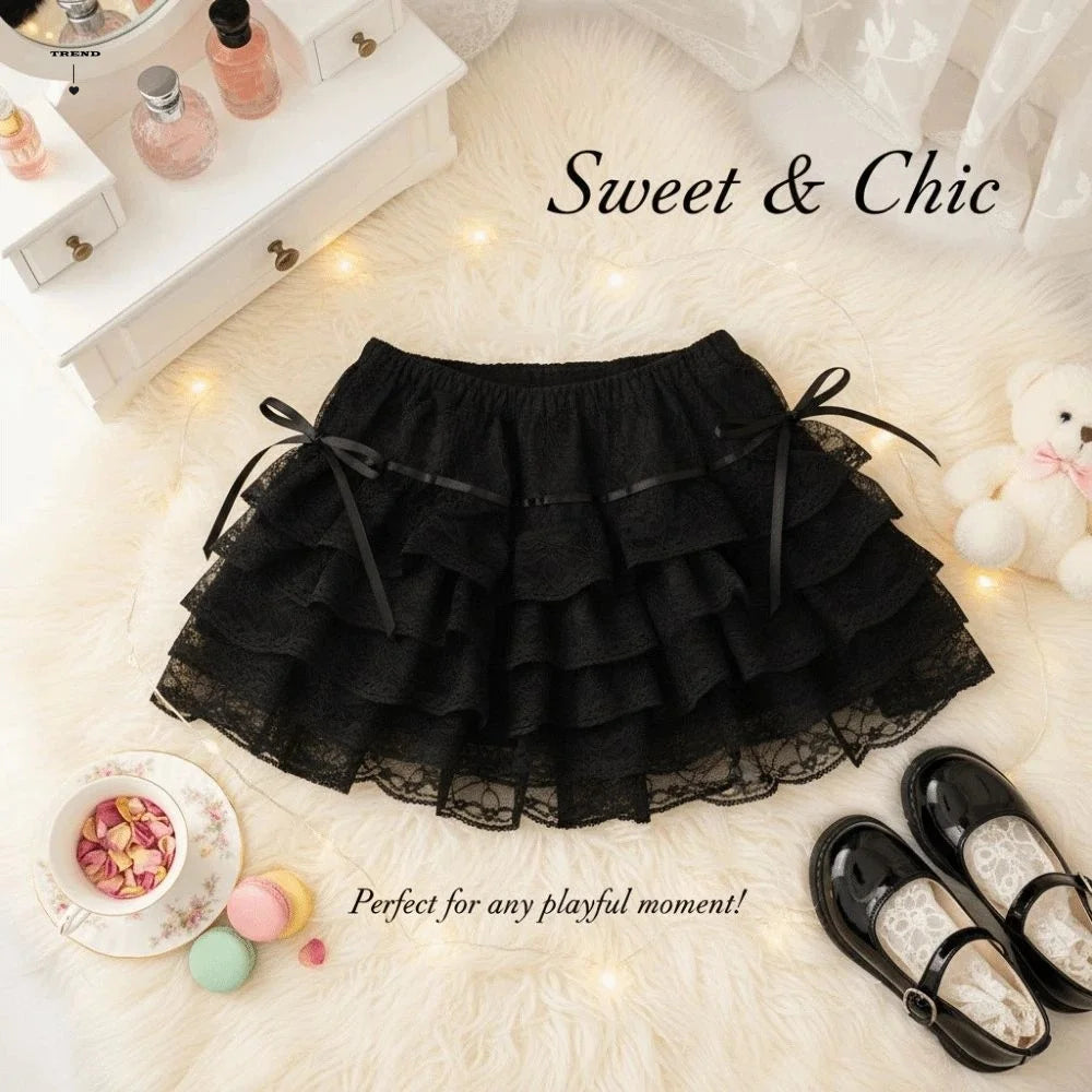 Sweet Lace-up Lace Flower Shorts Lolita Drawstring Skirt Support Qme