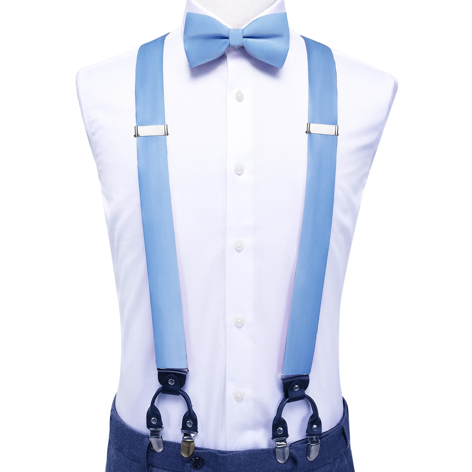 Hi-tie Silk Blue Yellow Purple Coral Mens Suspender Braces Bow Tie Qme BD-3183