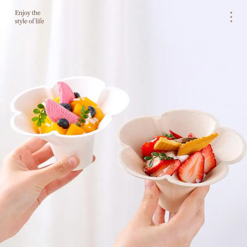 Petal Shaped Disposable Paper Bowl Party Picnic Handheld Lightweight Qme