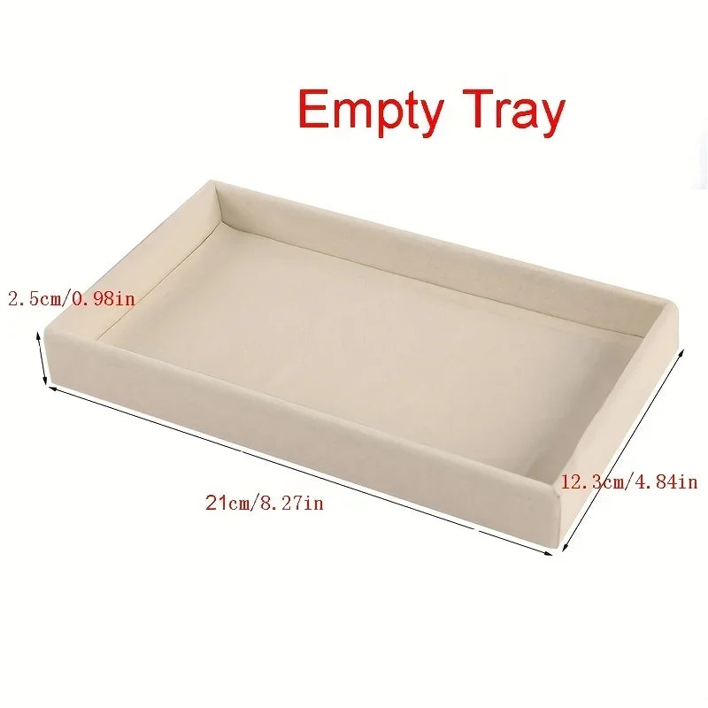 Stackable Velvet Jewelry Organizer Box - Distressed White, Rectangular Desktop Display Case for Rings, Earrings, Qme