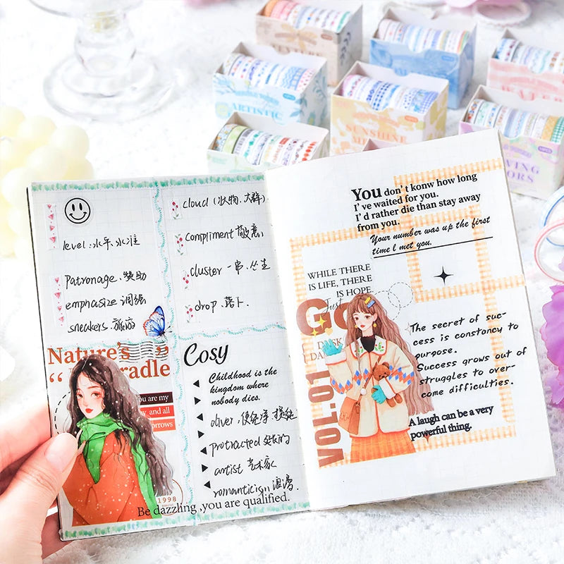 10 Roll/Box Tape Gentle Color Series Tape Cutting Pasting Thin Stickers Album Diary Decoration Phone Case Cup Diary Decoration Qme