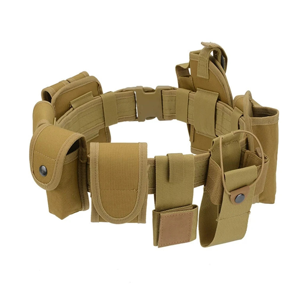 Tactical Waist Belt Training Duty Security Equipment Set Multifunctional Nylon Waterproof Waist Bag Ten Piece Set Accessories Qme Khaki