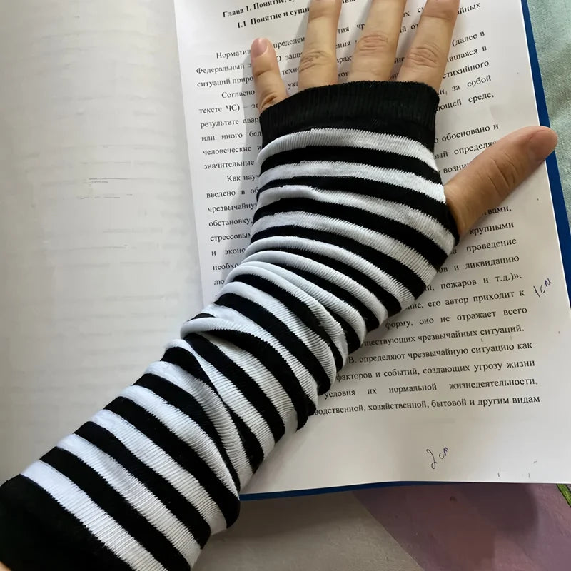 Y2K Elastic Outdoor Punk Long Fingerless Gloves Cuff For Women Men Hip-hop Glove Elbow Mittens Cool Stretch Winter Arm Warmer Qme Blue