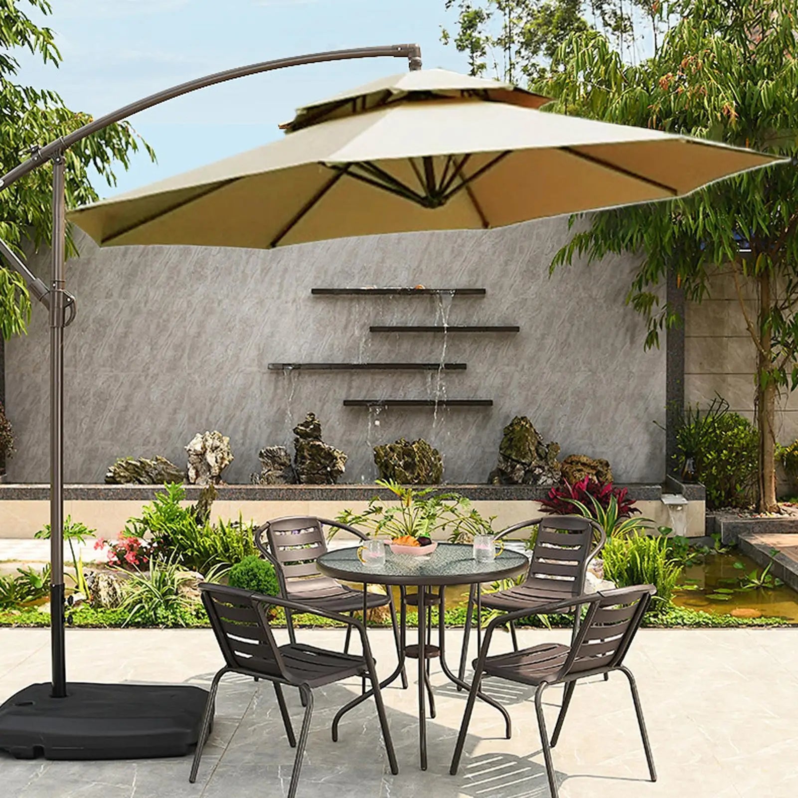 Patio Umbrella Replacement Canopy 8 Ribs Awning Parts 8.8ft Double-layer Parasol Canopy for Backyard Garden Pavilion Swimming Qme