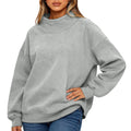 Fashionable Loose High Neck Long Sleeved Solid Color Hoodie for Lady Lazy Style Basic Casual Commuted Pullover Top Qme Gray XL