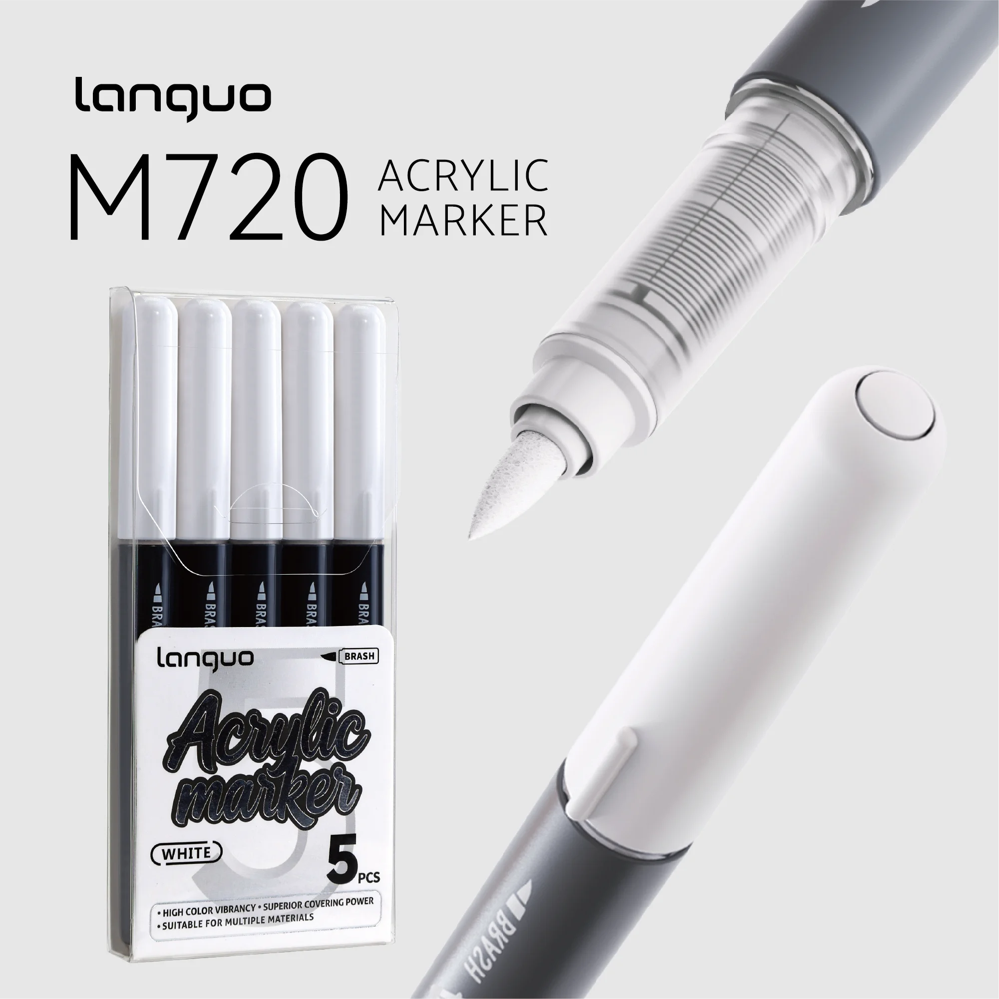 5 Count High Gloss Liquid Acrylic Permanent Marker,Black/White/Gold/Silver, Waterproof, for DIY Craft Painting Multi-Surface Qme 1 box white