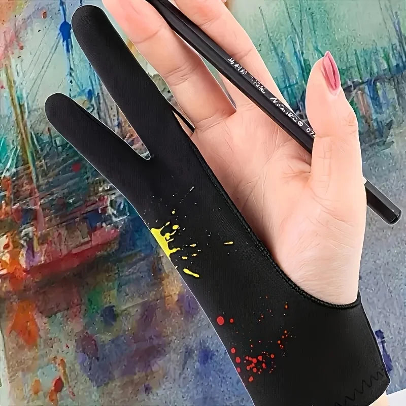 2Pcs artist painting gloves universal left and right hands, two fingers smooth elastic breathable stylus pencil sketch painting Qme