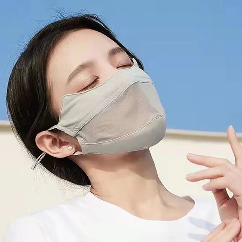 Breathable Ice Silk Sunscreen Face Mask Driving Riding Outdoor Sports Qme
