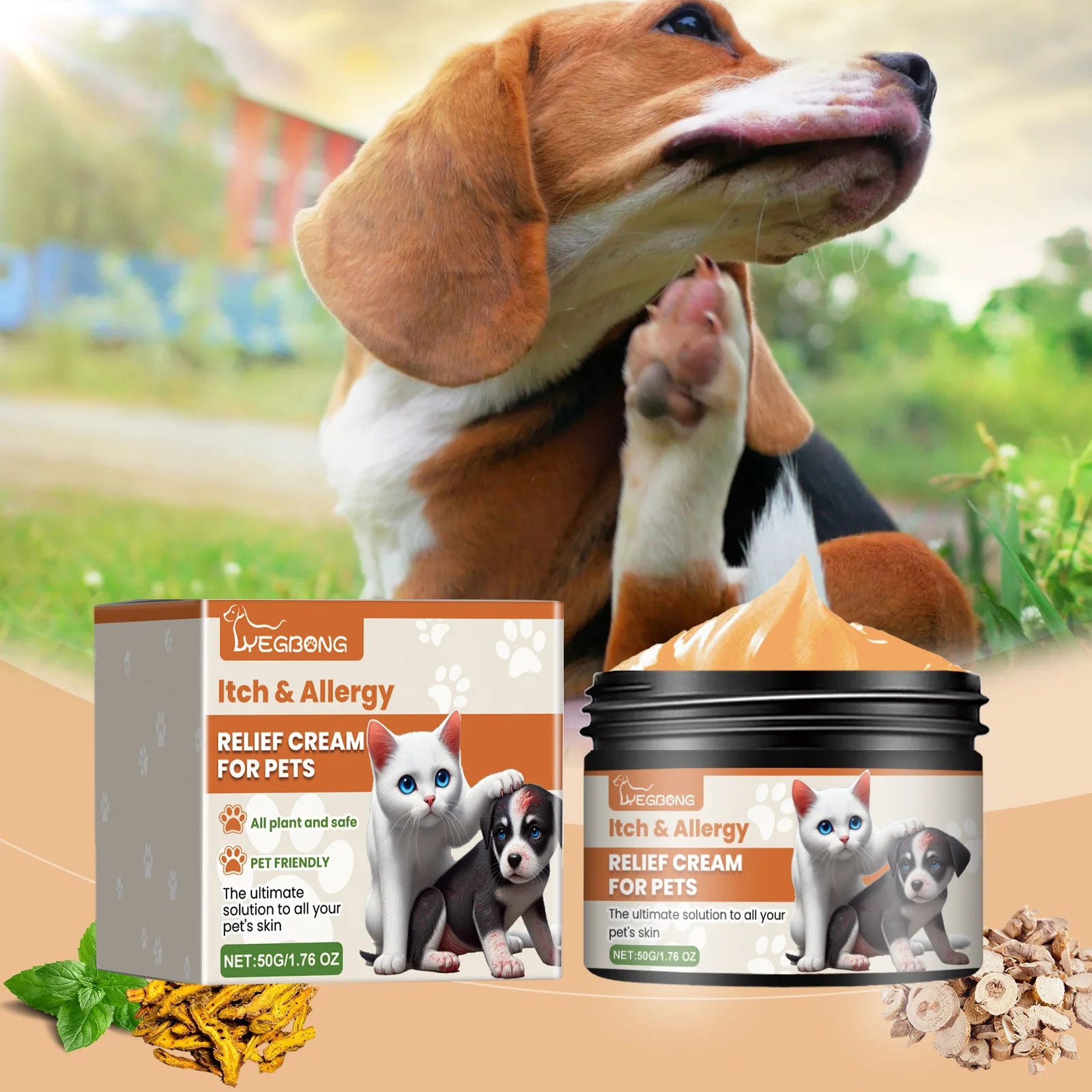 Yegbong Pet Skin Care Cream Gentle Itching Relief Wart Remover Improve Ringworm Skin Treatment Catnip Hair Healthy Pets Cream Qme
