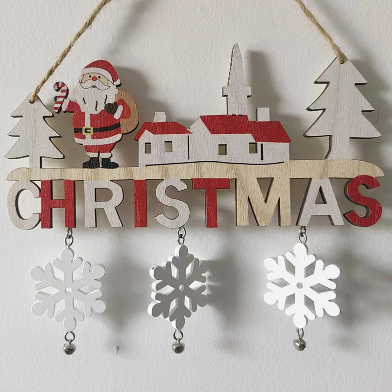 Wooden Xmas Letter Tags Snowman Santa Reindeer Pendants Home Hanging Qme