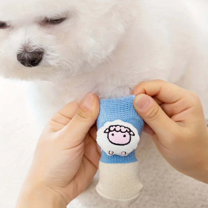Pet socks, anti dirt and anti slip dog foot covers, Teddy Bears, Puppy Cotton Socks, 3D Doll Dog Shoes, set of 4 universal for c Qme