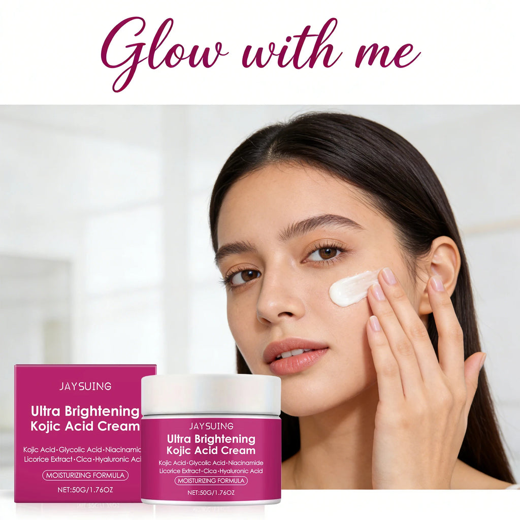 Kojic Acid Facial Cream Brightening Fast Lightens Melanin Remove Dull Pigment Strengthen Skin Barrier Moisturizes Face Cream 50g Qme