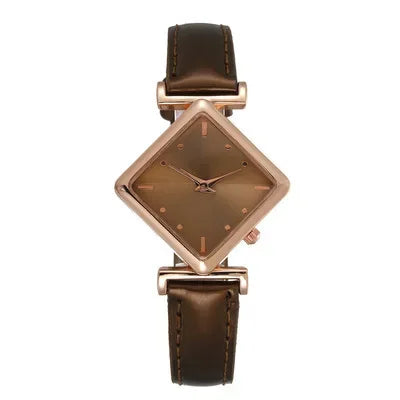 Women's Watch Elegant Rhombus Pointer Quartz Watch Retro Fashion Analog PU Leather Wrist Watch Qme Brown No