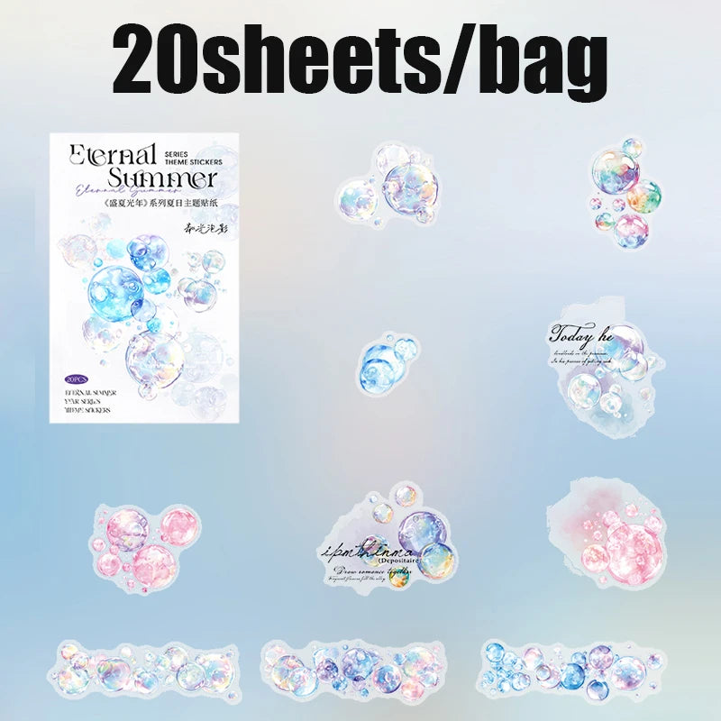 20 Sheets Summer Theme Stickers for Scrapbooking DIY Journal Planner Collage Art Phone Case Decoration Craft Supplies Qme 3