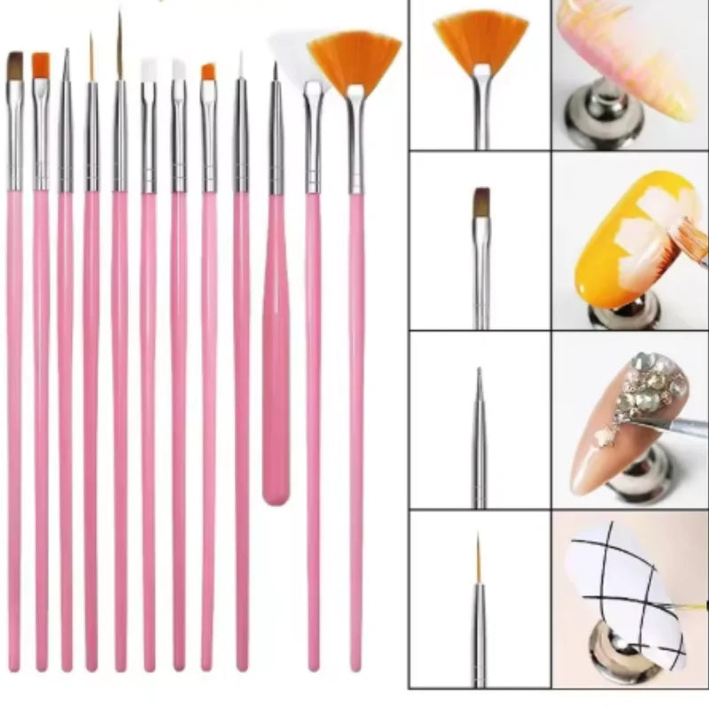 1set/15pcs color Nail Art Brush Set UV Gel Polish Pen Acrylic Nail Design Painting Tools for Nail Artistry Qme