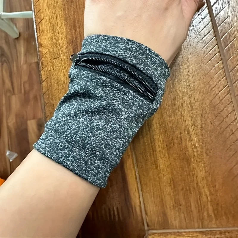 Zipper Pocket Wristband Sweatband Running Key Card Cash Storage Wrist Pouch Elastic Sports Arm Wallet Bracelet Qme
