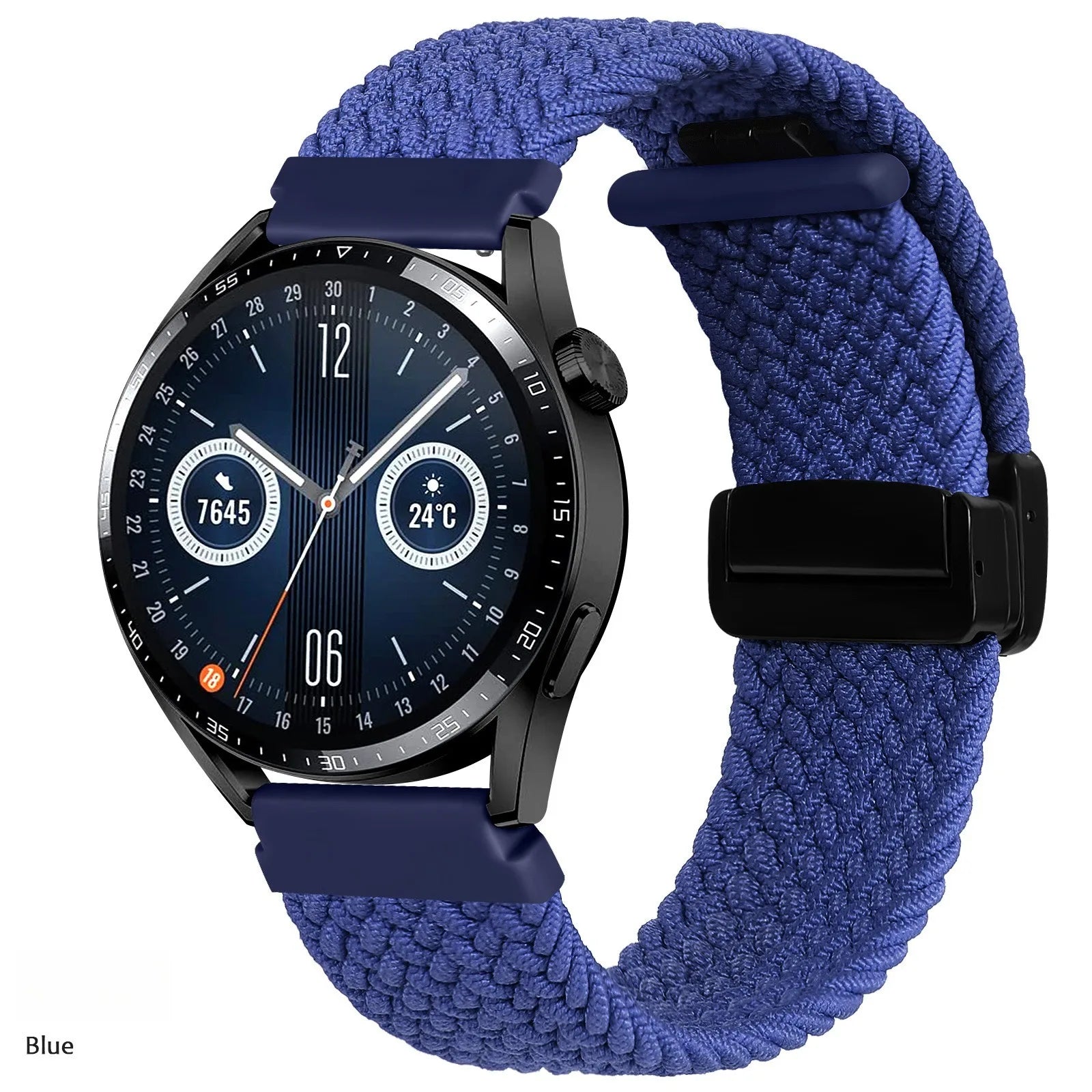 A Adjustable Nylon Braided Watch Strap with Folding Buckle Magnetic Wristband for Samsung Watch 5 6 7 Huawei GT5 GT6 Qme blue 20mm