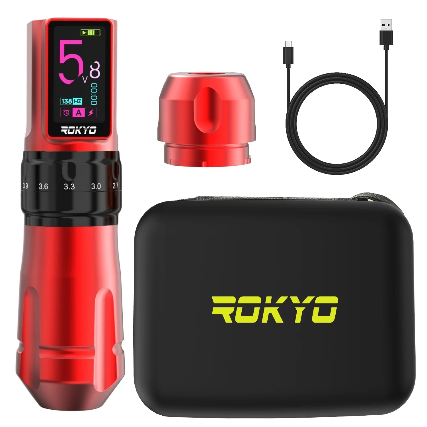 Adjustable Stroke Wireless Tattoo Pen Machine Gun 2.4-4.2mm Rechargeable Battery 2000mAh For Profession PMU Tattoo Supplies Qme Red Black Pen
