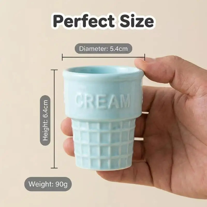 Colorful Ceramic Ice Cream Cups Dessert Coffee Mug With Waffle Cone Design Cute Aesthetic For Home Cafe Afternoon Tea Party Use Qme