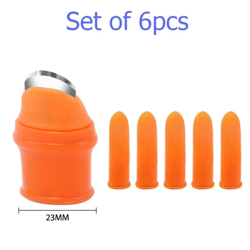 Multifunctional Thumb Knife Finger Cots Set Labor-Saving Picking Tool for Strawberry Hulling Garlic Peeling Vegetable Qme Thin Set