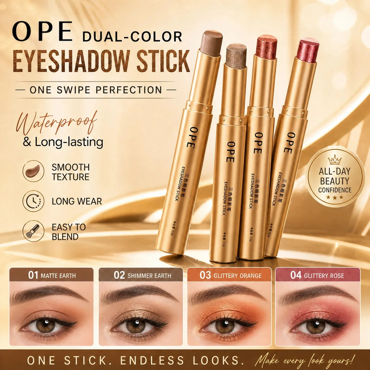 3-color Glitter Eye-shadow Stick Pen Shimmer Gradient Eye Shadow Qme